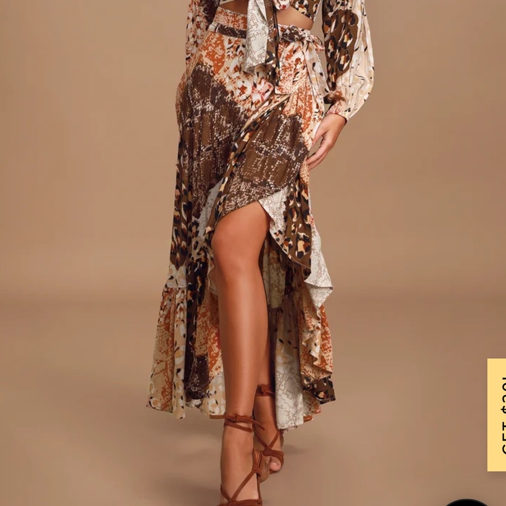 NWT Anthropologie Brown and Cream Patterned Skirt